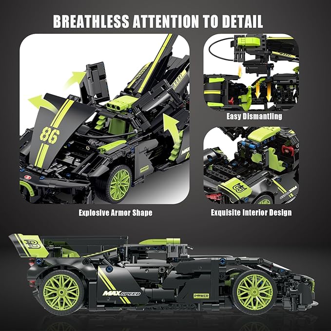 1:14 Hypercar Building Set for Adults Sport Car Building Blocks Motor Enthusiasts’ Gift Vehicle Racing Car for Boys and Girls Age 8 9 10 11 12 13 14(910PCS-Non-motorized Version)