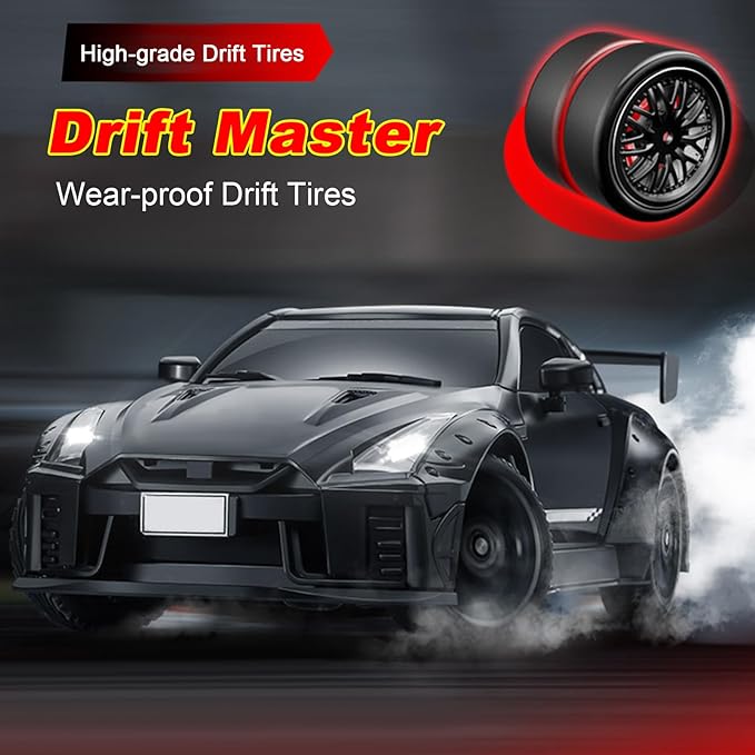 MN-268 RC Drift Car 1:16 Scale High Speed 20 KMH Racing Drift Car with Gyro LED Lights and Drift Tires 2.4G Hobby RC Cars Gift for Adults and Teens (Black)