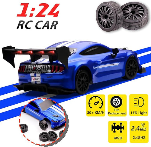 1:24 Scale RC Drift Car4WD 2.4GHz High Speed Racing Hobby Sport Toy Car Vehicle with LED LightsRacing and Drift Wheels for Adult Boys Girls Kids Gift (8602-Blue)