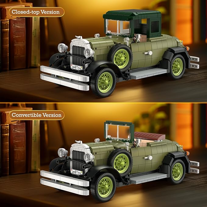 JMBricklayer Vintage Cars Building Sets for Adults with Lights 50001 Classic Retro Model Car Kits Antique Cars Collectible Display Decorations Building Toys Gifts for Men Women Boys Girls(1297 PCS)