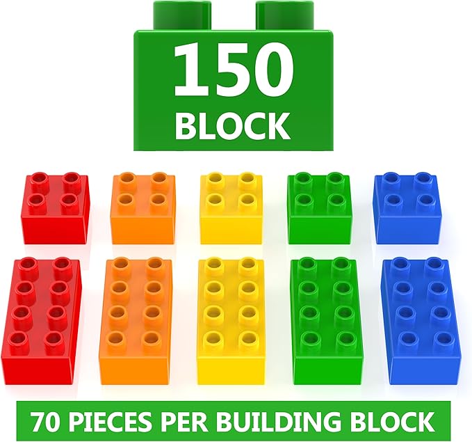 150 Pcs Jumbo Building Blocks Set for Toddlers (100 Square &amp 50 Rectangle) | Compatible Big Construction Bricks in 5 Colors | Kids Ages 3+ STEM Toy