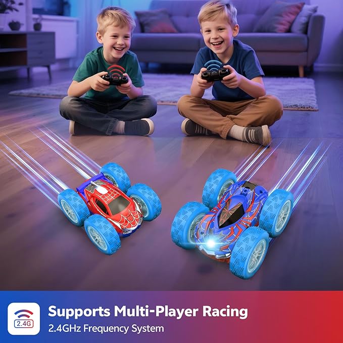 RC Cars Spider Toys for Kids 4-12 4WD Remote Control Car Spider Toy Gift Double Sided Stunt Car With LED Lights 2.4GHz 360° Flip &amp Spin/Rotation 60 Mins Playtime Gift for Kids Boys Beginners
