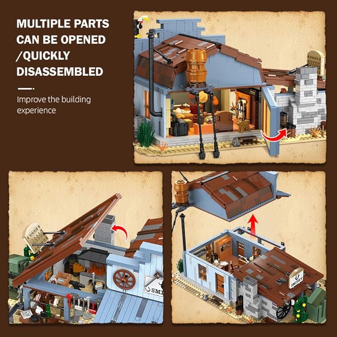 39077 Western Blacksmith Shop Building Block Set Equipped with LED Lights 2718 Pieces Shop Building Model Building Block Kit Adult Creative Enthusiast Model Gifts and Unique Collectibles