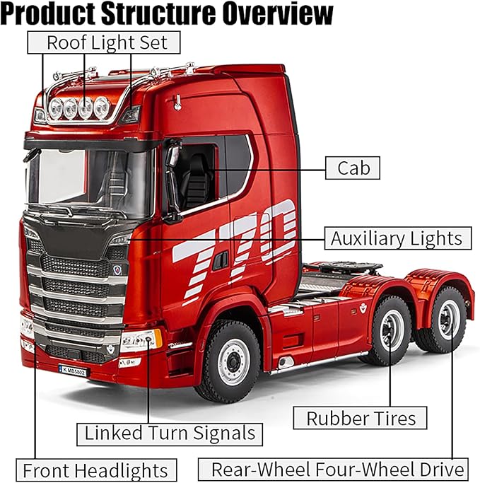 19Channels 770S Hobby RC Tractor Truck Toys 1/18 Scale Light Sound Effects Remote Control Lorry Car Vehicle Trailer for 14y+ Beginners Adults + (6-Wheels)