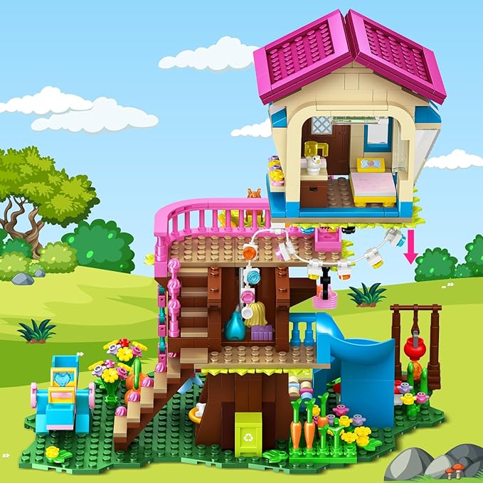 HOGOKIDS Tree House Building Set with LED Light - 622pcs Treehouse Building Blocks Toys Forest Up House Toys with Slide Birthday Easter Gifts for Kids Girls Boys Age 8 9 10 11 12+