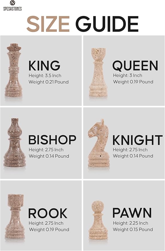 Marble Chess Set 15 Inches Handmade Oceanic &amp Travertine Luxury Board Games for Adults Ideal Marble Chess Board Game Set Chess Pieces &amp Storage Box for Gifts &amp Home Decor