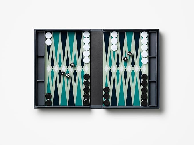 Printworks Classic Backgammon – Grey &amp Blue Acrylic Design Foldable Book-Style Set for Adults Elegant Tabletop Game