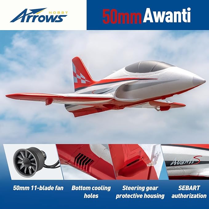 Arrows Rc Jet Hobby RC Plane 50mm Avanti 4 Channel EDF Jet Remote Control Airplane Rc Planes for Adults PNP with Vector Flight Stabilization System