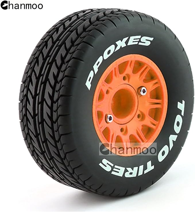 1/10 RC Short Course Truck Tires And Wheels With 12mm 14mm 17mm Hex 113mm 1/8 Rubber Tyres For 1/8 or 1/10 Scale On Road Car HSP Sonic 94102 GT PTG-2 Tamiya TT02 RC Racing Car 4PCS (Orange A)