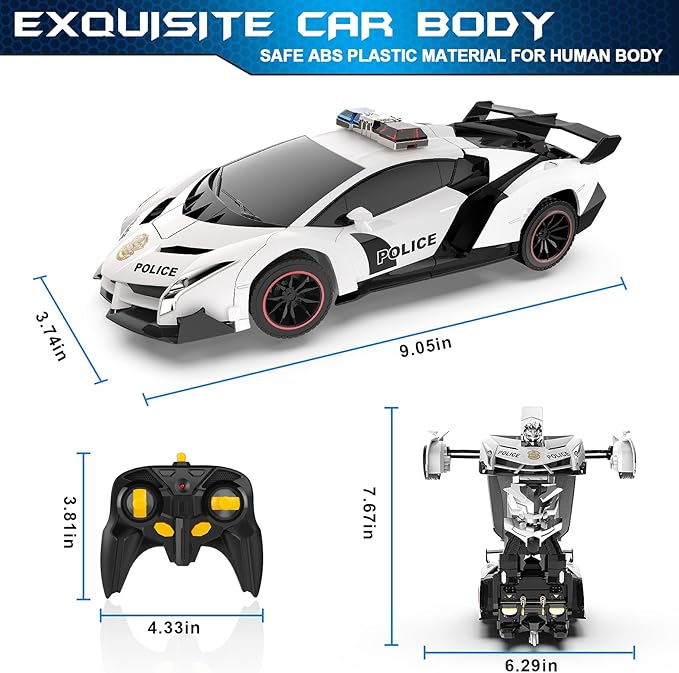 FDJ Remote Control Car - Transform Toys Car Robot One Button Deformation to Robot with Flashing Light 2.4Ghz 1:18 Scale Transforming Police Car Kids Toys with 360 Degree Rotating Girls Boys Toys