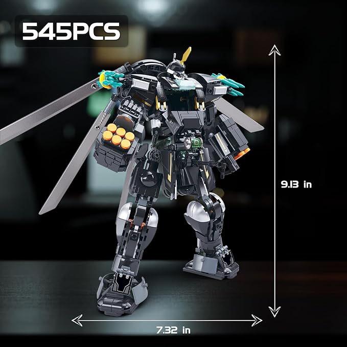 Mech Robot Transforming Building Blocks Set for Adults Black City Protector Mecha Model Action Figures Cool Creative Robots STEM Toys Gift for Teens Boys 545 Pieces