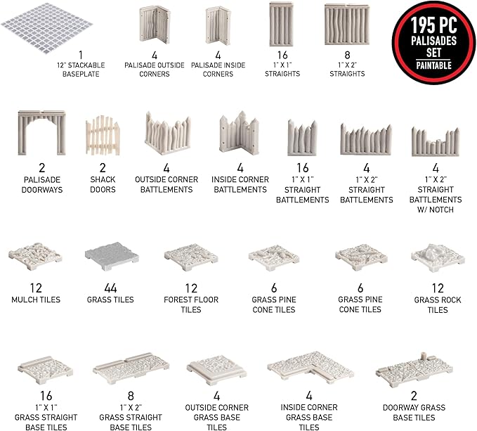 Monster Adventure Terrain 3D Interchangeable Builder System - 195pc PAINTABLE Palisade w Base- Build Modular Worlds in a Snap &amp Elevate Your Campaign- Compatible with DND Dungeons &amp Dragons