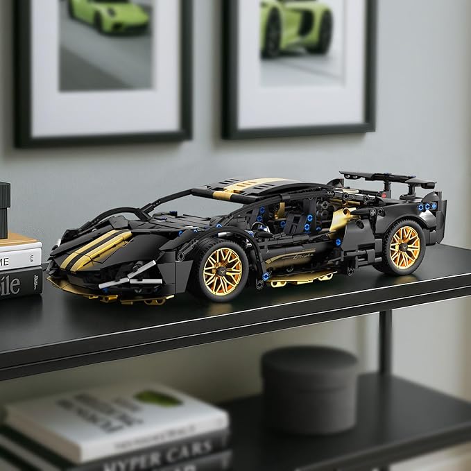 PIKARO Sports Car Building Set for Adults &amp Boys 1:14 MOC Black Race Car Model Kits Collectible Supercar Toys Birthday Gifts for Kids Teens Age 8-14 12-16 (1309 Pieces)