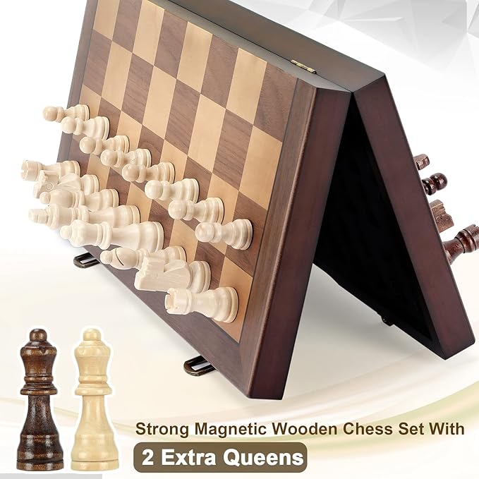 Magnetic Wooden Chess Set for Adults Kids 17'' Chess Board with Handmade Pieces Folding Portable Travel Unique Chess Sets Game for Tournament Professional Beginner