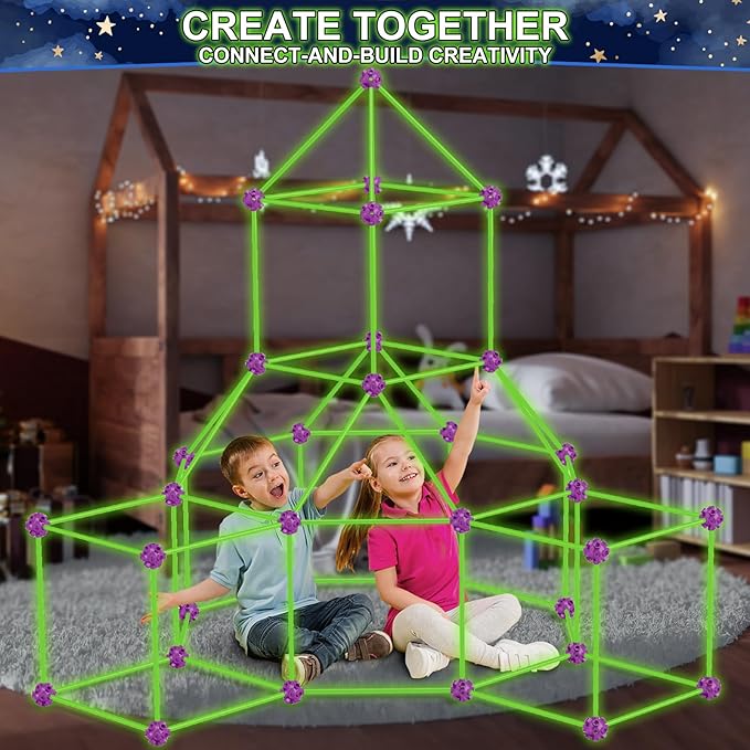 V-Opitos 180 Pack Glow in The Dart Fort Building Kits for Kids Age 4 5 6 7 8+ Years Old STEM Building Toys for DIY Castles Tunnels Ideal Christmas Birthday Gifts for Boys &amp Girls