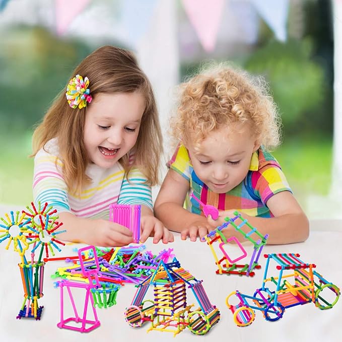 Juboury 1054Pcs Building Toy Building Blocks Bars Different Shape Educational Construction Engineering Set 3D Puzzle Interlocking Creative Connecting Kit Great STEM Toy for Both Boys and Girls