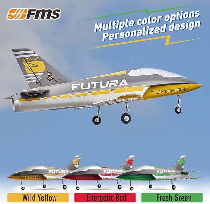 FMS Rc Jets Futura 64MM EDF Sport Jet Yellow rc Airplanes for Adults for Trainers EDF for Beginners 6 Channel Remote Control Planes PNP(NO Transmitter Batteries and Charger)