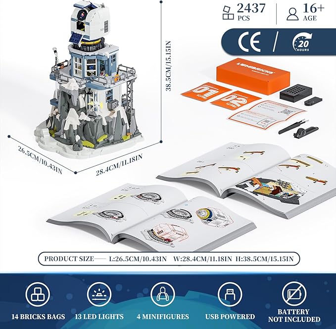 Alpine Observatory Lighting Building-Bricks Set with The Galaxy Projector 2437 Pcs Space Themed Room Decor for Astronomy and Space Lovers