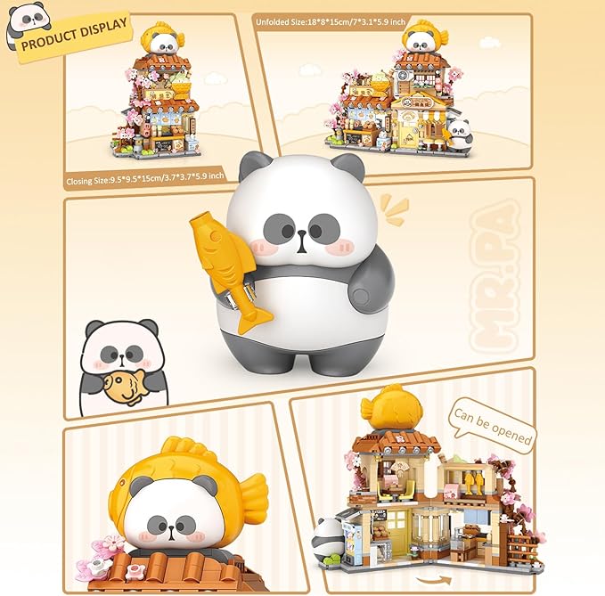 Mini City Shop Street View Building Blocks Model SetSimulation Panda Architecture Collection Particle Construction Building Bricks ToyHome Decor (Taiyaki)
