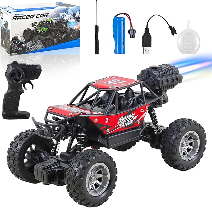 NXD RC Truck 1:18 Remote Control Car with Spray &amp Light 4WD All Terrain Off-Road Monster Truck Toys 2.4 GHz RC Cars for Kids Age 6 7 8 9 10 11 12 Gift for Boys Girls (Red)