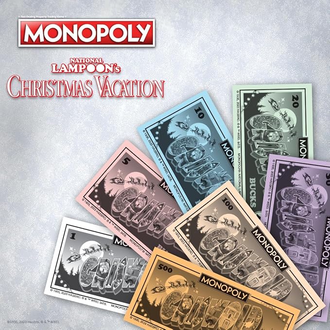 Monopoly National Lampoons Christmas Vacation Featuring Themed Tokens Squirrel Egg Nog Glass Chainsaw &amp More 2-6 Players Ages 15+ Play Time 60+ Officially Licensed National Lampoons Board G