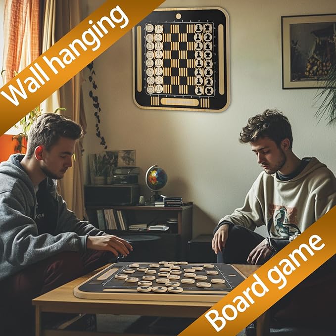 Home Wall Chess Board Game Room Furniture Decor Deluxe Chess Set Pine Chessboard Covered with Exquisite Carved Metal Layers. Equipped with Chess Pieces and Storage Bags