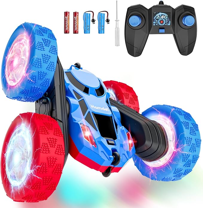 Remote Control RC Car for Kids 6-12 High-Speed 4WD Stunt Car with LED Lights &amp 360° Rotation 2.4GHz Off-Road Vehicle Toy with Rechargeable Battery Cool Valentines and Birthday Gift for Boys
