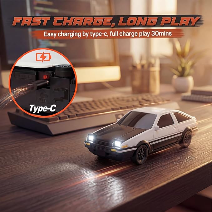 [4WD Edition 1/43 Scale Mini RC Drift Car Toys for Age 8-14 Old Birthday Gifts High Speed Racing Micro Small with Full Proportional RTR 2.4GHz Remote 2 Tire Sets 8 Cones - White