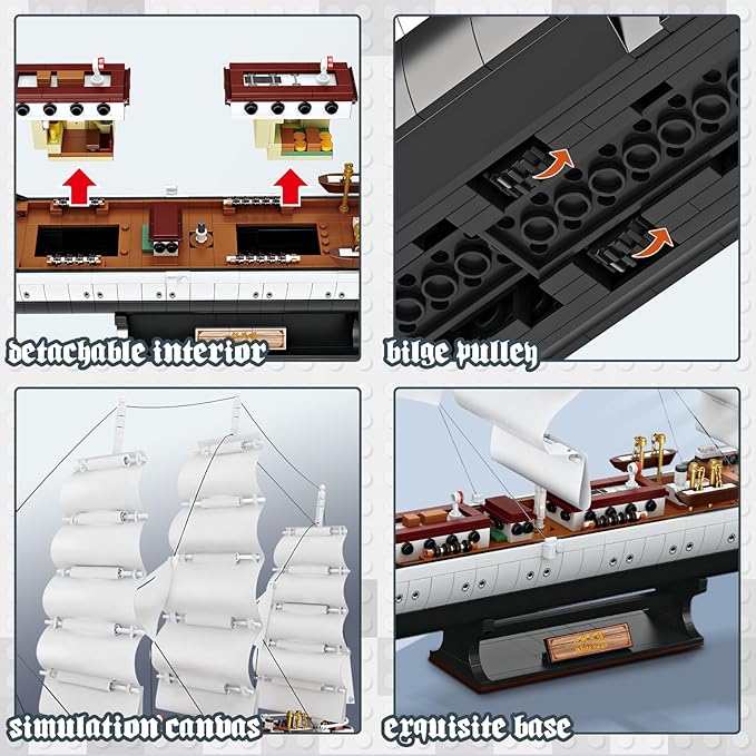 JMBricklayer Ship Building Toy - Building Sets for Adult 40104 White Swan Model Ship Attractive Showroom Decoration Pirate Ship &amp Nautical Adventure Experience Construction Toys