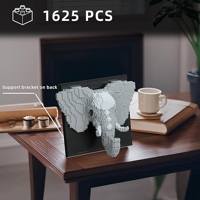 3D Wall Art Elephant Building Block Sets - Cute Animal Micro Mini Building Bricks Kit Creative Ideals Toy for Adult Collectible Architecture Decoration Party Favor for 14+ Adult 1625PCS (Elephant)