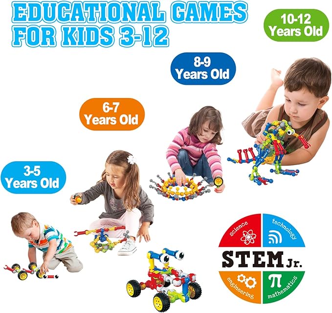 Building Toys109 Piece STEM Toys for Kids Ages 3 4 5 6 7 8 9 10 11 12 Years Old Boys and Girls Christmas Birthday Gifts Children Building Blocks Creative and Educational Kids Toys Projects