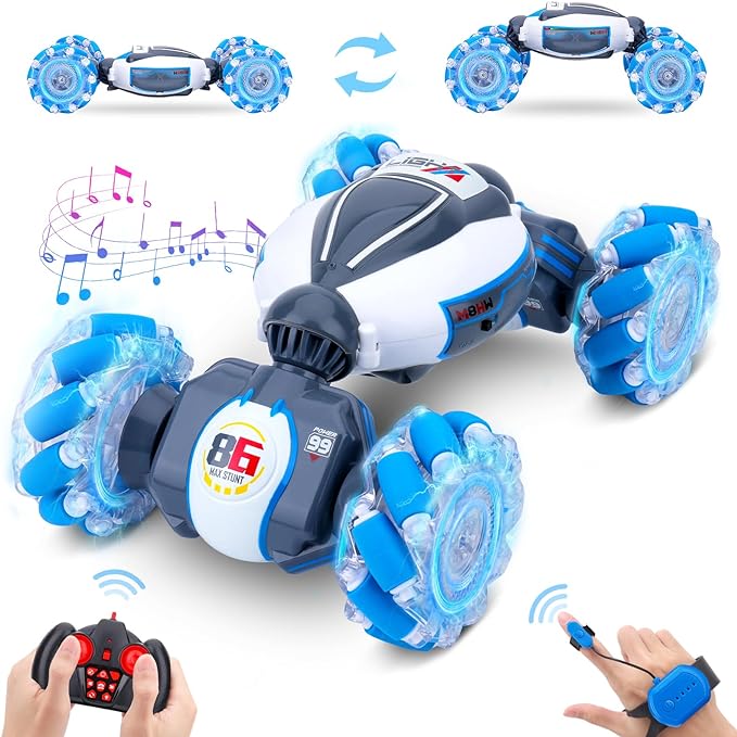 Gesture Sensing RC Stunt Car - Boys Toys Age 6-12 360° Rotating 4WD Hand Controlled Remote Control Twist Car with Light &amp Music Cool Birthday Presents and Ideas Gifts for Kids Age 7 9 10 11 12 y