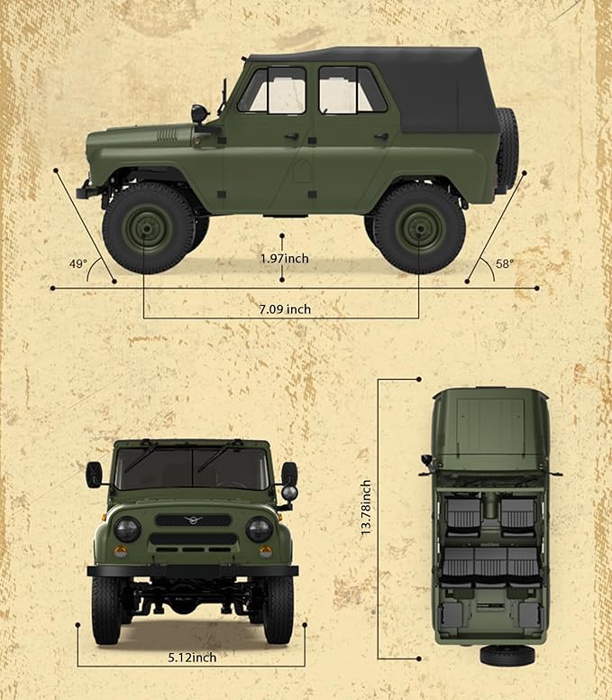 ARRIS 1/12 RC Crawler WPL C94 UAZ-469 Scale RC Rock Crawler 4x4 2.4GHz RTF Off-Road Truck 4WD Military RC Truck with Proportional Steering Hobby Grade Gift for Adults