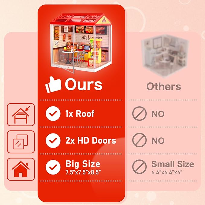 LED Building Blocks for Adults 1:24 DIY Miniature Dollhouse Kits with Roof &amp Dustproof Cover Tiny House Toy Building Sets for Kids Ages 8-12-15 Birthday Hobbies Gift for Men Women Boy Girl