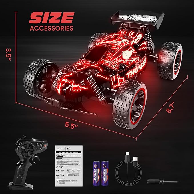 Tecnock RC Cars for Kids 1:18 Scale 2WD RC Car with LED Lights 2.4GHz Remote Control Car with USB-C Easy Charging &amp 50 Mins Playtime Toys Gifts for Boys &amp Girls Ages 8-12