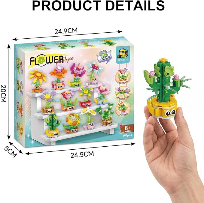 12-in-1 Flower Building Set Botanical Collection Floral Decor Kit Creative STEM Toy Christmas Birthday Easter Gift for Kids Girls Boys 6+ Years Old