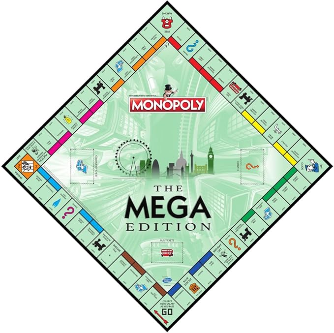 Winning Moves Mega Monopoly Board Game 12 Extra Spaces Including Downing Street Saville Row and Knightsbridge Invest in Skyscrapers for Ages 8 Plus