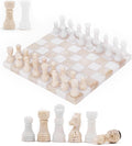 Marble Chess Set 10 Inch Handmade White &amp Travertine Chess Board with 32 Pieces &amp 2 Extra Queens Classic 2 Player Chess Game for Adults Elegant Gift for Women's and Perfect for Game Nights