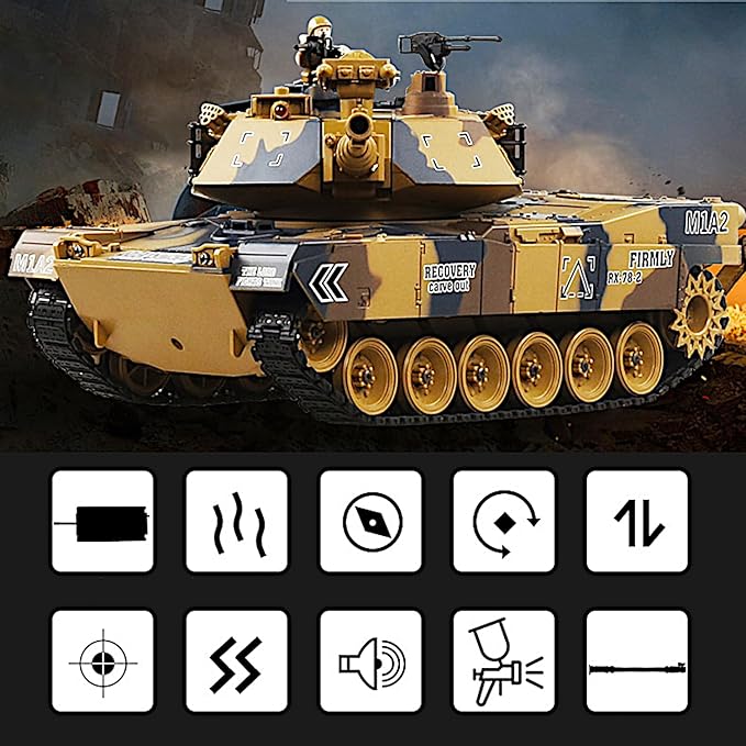 M1A2 Abrams US Army Tank 1/18 RTR RC Armored Fighting Vehicle Airsoft BB Battle Water Bomb Shot Smoke Sound Light Recoil 2.4Ghz Vibration Controller Modern Military Model MBT Panzer Collection