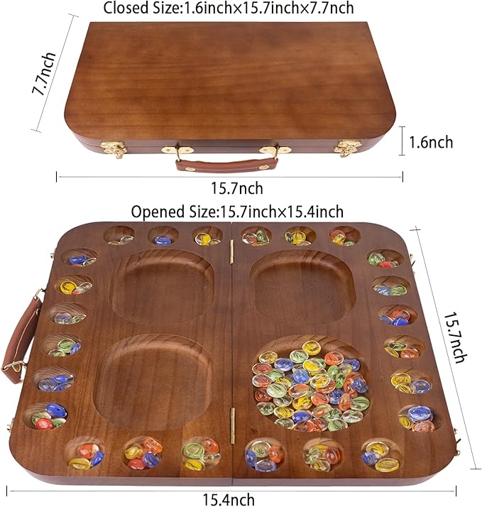 4 Player Wooden Mancala Board Game4 Player Mancala Board Game Set Great Glass BeadsClassic &amp Portable Marble Game for Family Night and Travel