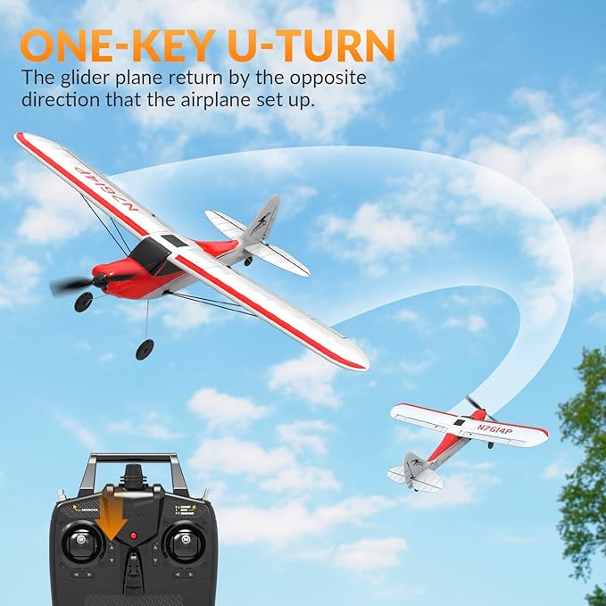 VOLANTEXRC RC Plane Trainer Sport Cub 4CH Remote Control Airplane with Prop Saver 6-Axis Gyro Stabilizer &amp 3 Modes to Fly Radio Controlled Aircraft RTF for Beginners &amp Adults (500mmRed)