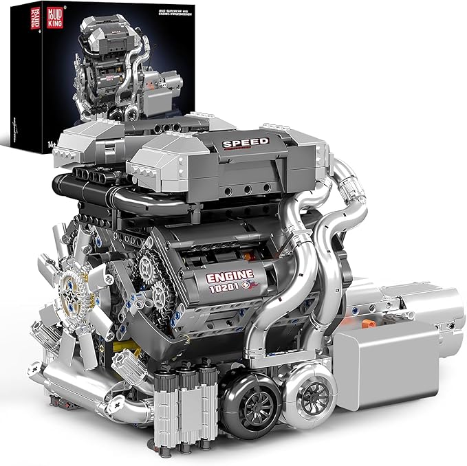 Mould King 10201 W16 Engine Model Kit MOC Bug Supercar Engine Model with Battery and Motor Collectable 16-Cylinder Car Engine Transmission Shiftable Gear Operation for Adults (2024+ PCS)