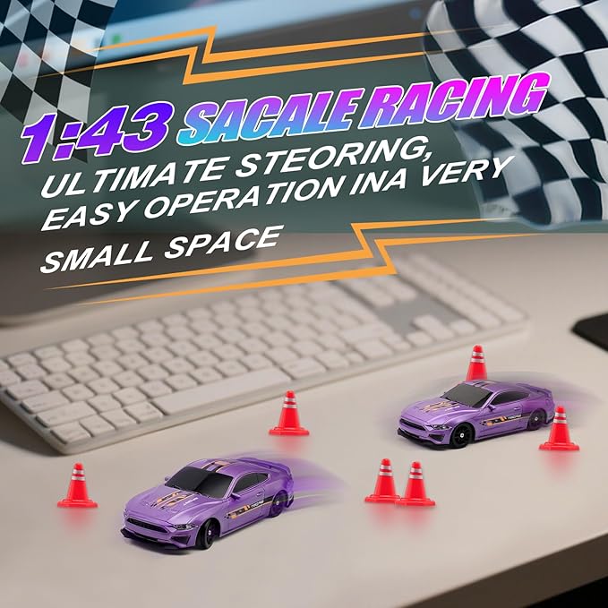 1:43 Scale Mini Racing Drift Car Model2.4GHz Remote Control Car 4WD High Speed Race with LightsRacing TiresRC Toys Hobbyist Gift for Adults Kids Boys Girls (Purple)