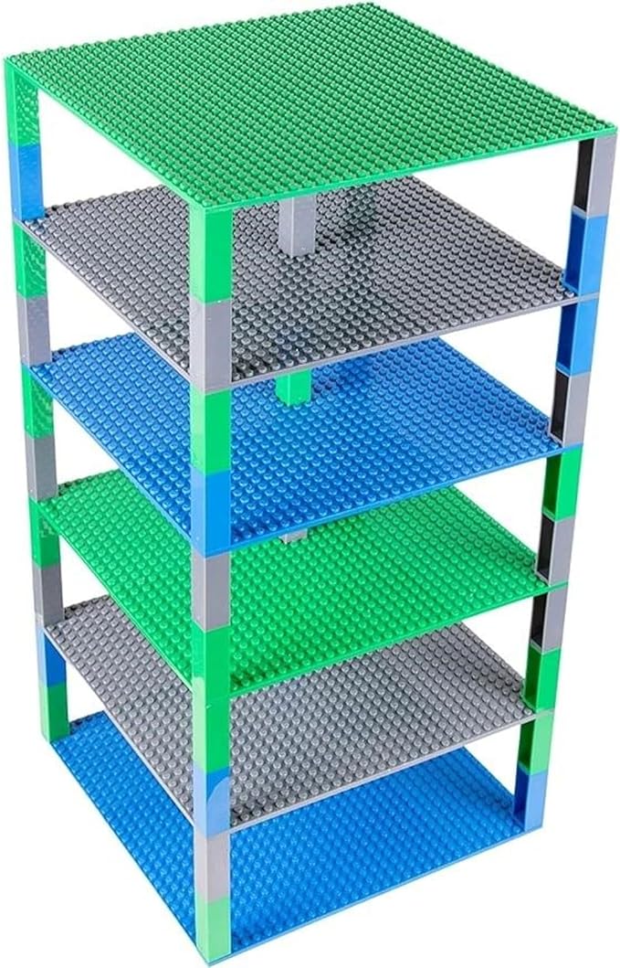 Strictly Briks Baseplate Set - Compatible with Lego 10 x 10 in 6 Baseplates with 50 Stackers Stackable Baseplates Building Toy Blocks Custom Display Towers Kids Easter Gift Blue Green Grey
