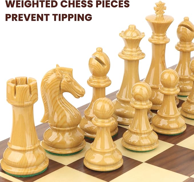 Large High Polymer Weighted Chess Pieces with 3.8'' King - 2 Extra Queens Tournament Chess Set - Chess Pieces Only Travel Chess Sets with Storage Bag for Family Board Game Gift