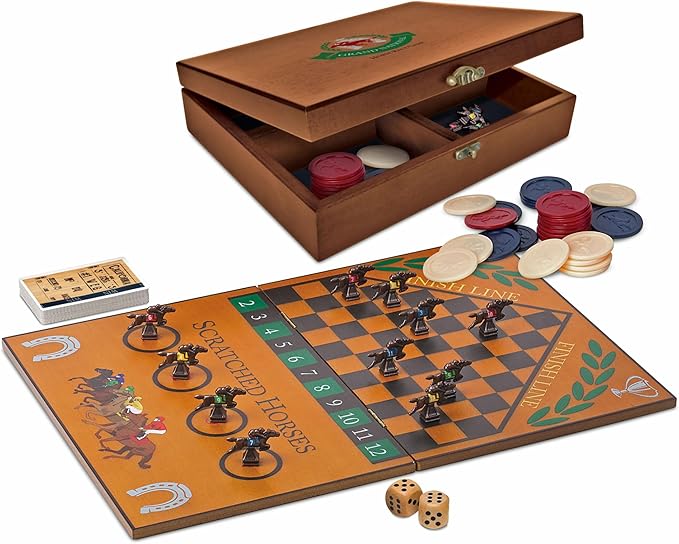 WE Games Derby Horse Race Board Game Set with Metal Game Pieces and Wooden Keepsake Storage Box Family Game Night Board Games for Adults and Family Birthday Gifts Home Decor Living Room Decor