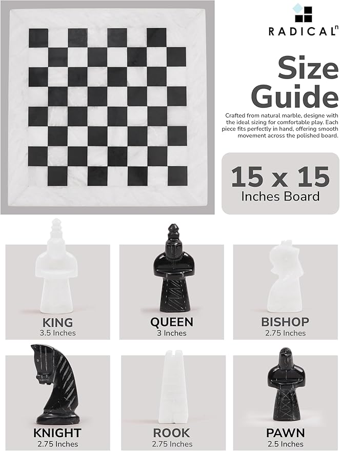 Radicaln Marble Chess Set 15 Inches with Storage Box White and Black Luxury Board Games for Adults Ideal Marble Antique Chess Board Game Set &amp Chess Pieces for Home Decor