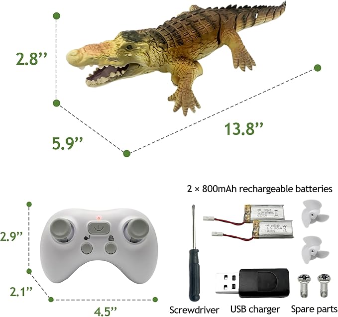 Remote Control Boat Crocodile Water Toy for Kids 3-5 5-7 10-12 RC Alligator for Boys 4-6 6-8 Top Summer Swimming Pool/Lake Toys for Kids Ages 8-12 (Water Operation ONLY - Brown)