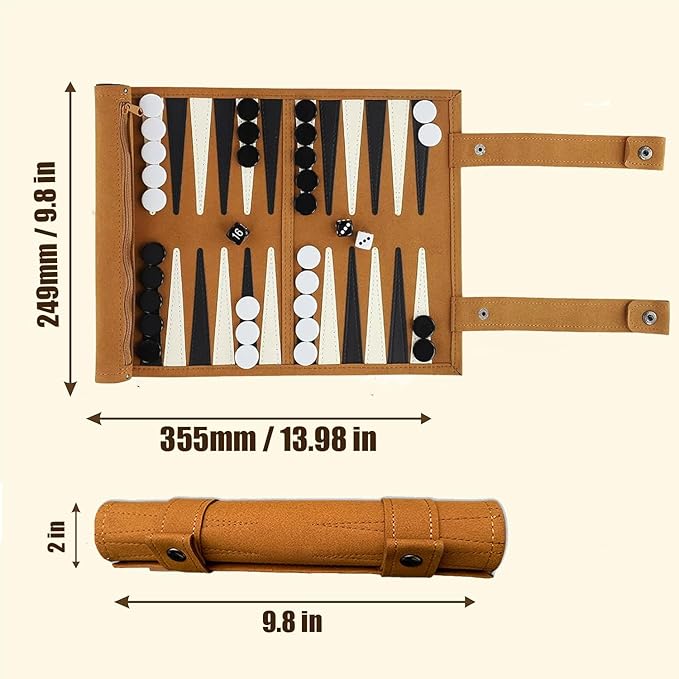 Backgammon Game Set - Lightweight Roll Up Travel Backgammon Set Portable Chess with Drawstring Bag for Adults 2-Player Ideal for Travel Camping Backpacking Trips