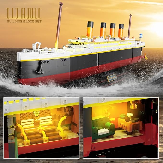 Titanic Building Set with Light 2 in 1 Titanic Ship 3.6mm Mini Building Block 1883 PCS Ship Model with Glacier Display Stand Building Brick Toy Gift for Adults Teens Boys Girls 10 11 12+
